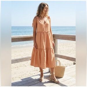 Petal + Pup Linen Blend Tiered Midi Dress Sz 4 Boho Coastal Summer Sun Apricot